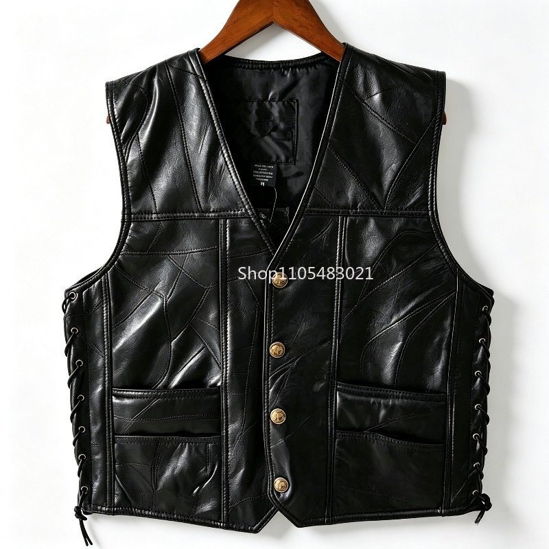 Riding Jacket Leather - Gilet da motociclista in pelle nera