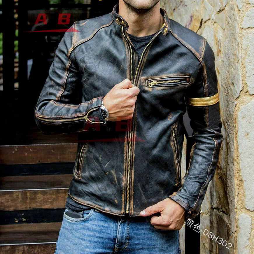 Riding Jacket Leather - Giacca in Pelle Retrò da Motociclista,